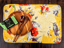Load image into Gallery viewer, DaDa Bedding Radiant Sunshine Yellow Floral Dining Table Placemats - Set of 4-Pieces Quilted Hummingbirds Farmhouse Red Flowers - 13 x 19