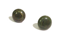 Load image into Gallery viewer, Dark Avocado Green Marbled Disc Stud Earrings