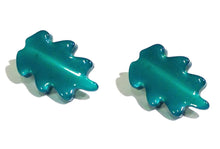 Load image into Gallery viewer, Emerald Green Moonglow Jagged Leaf Stud Earrings