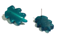Load image into Gallery viewer, Emerald Green Moonglow Jagged Leaf Stud Earrings