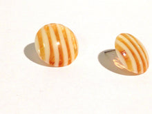 Load image into Gallery viewer, Mustard Yellow &amp; Cream Striped Disc Stud Earrings