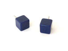 Load image into Gallery viewer, Navy Blue Midi Cube Stud Earrings
