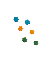 Load image into Gallery viewer, Deco Daisies Flower Stud Earring Set - Lucite Post Earrings - Green Orange and Turquoise