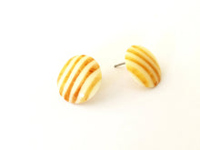 Load image into Gallery viewer, Mustard Yellow &amp; Cream Striped Disc Stud Earrings