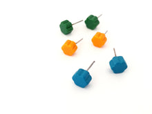 Load image into Gallery viewer, Deco Daisies Flower Stud Earring Set - Lucite Post Earrings - Green Orange and Turquoise