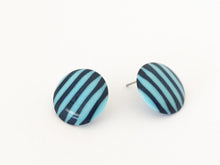 Load image into Gallery viewer, Blue &amp; Turquoise Pin Stripe Disc Stud Earrings