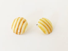 Load image into Gallery viewer, Mustard Yellow &amp; Cream Striped Disc Stud Earrings