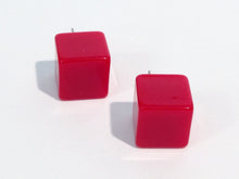 Load image into Gallery viewer, Cherry Red Jumbo Cube Stud Earrings