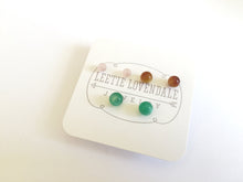 Load image into Gallery viewer, Green Brown and Pink Moonglow Tiny Studs Earrings Set
