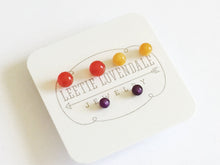 Load image into Gallery viewer, Tomato Red Yellow &amp; Moonglow Purple Tiny Stud Earring Set