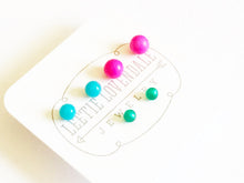 Load image into Gallery viewer, Neon Pink Turquoise and Teal Moonglow Tiny Stud Earrings Set