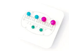 Load image into Gallery viewer, Neon Pink Turquoise and Teal Moonglow Tiny Stud Earrings Set