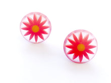 Load image into Gallery viewer, Bright Orange Daisy Disc Stud Earrings