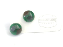Load image into Gallery viewer, Green with Metallic Gold &amp; Silver Retro Button Stud Earrings