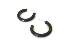 Load image into Gallery viewer, Black Skinny Vintage Lucite Tube Hoop Earrings