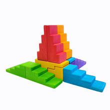 Load image into Gallery viewer, **Pre-order (Ships in 2-3 Weeks)**12-Piece Stained Stepped Roof Building Block Set — Primary Rainbow Colors