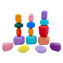 Load image into Gallery viewer, **Pre-order (Ships in 1-2 Weeks)**16 Pcs Wooden Stone Balancing Stacking Blocks in Pastel/Macaron Colors