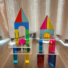 Load image into Gallery viewer, **Pre-order (Ships in 2-3 Weeks)**28 Pcs Rainbow Translucent Acrylic Sensory Building Blocks with Storage Tray