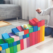 Load image into Gallery viewer, **Pre-order (Ships in 3-4 Weeks)**30 Pcs STAINED Wooden Sloping Blocks in Primary Rainbow Colors with Storage Tray