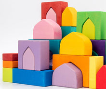 Load image into Gallery viewer, 54 Pcs STAINED Arabian 1001 Nights Inspired Wooden Building Blocks Set with Tray