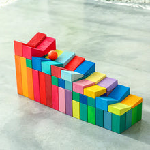 Load image into Gallery viewer, **Pre-order (Ships in 3-4 Weeks)**30 Pcs STAINED Wooden Sloping Blocks in Primary Rainbow Colors with Storage Tray