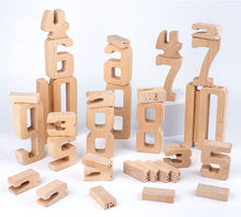 Load image into Gallery viewer, 32 Pcs Wooden Math Number Building Blocks Set with Tray
