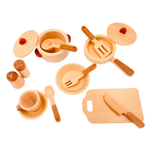Load image into Gallery viewer, **Pre-order (Ships in 1-2 Weeks)**15 Pcs Wooden Kitchen Cookware Playset