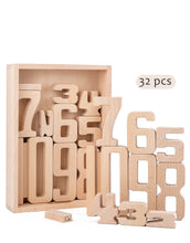 Load image into Gallery viewer, 32 Pcs Wooden Math Number Building Blocks Set with Tray