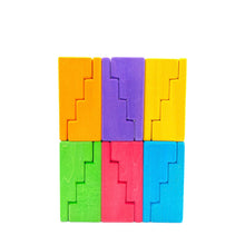 Load image into Gallery viewer, **Pre-order (Ships in 2-3 Weeks)**12-Piece Stained Stepped Roof Building Block Set — Primary Rainbow Colors