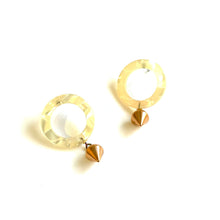Load image into Gallery viewer, Gold Spike Drop &amp; Shell Quilted Lucite Donut Drop Earrings