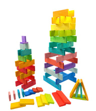 Load image into Gallery viewer, **Pre-order (Ships in 2-3 Weeks)**64 PCS STAINED Large Wooden Rainbow Building Slats with Storage Tray
