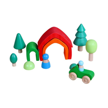 Load image into Gallery viewer, 7 Pcs Colored Wooden Rainbow Cars Set with 3 pcs Peg Dolls