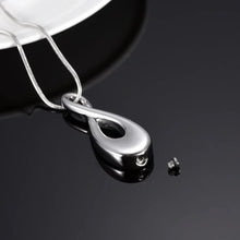 Load image into Gallery viewer, Silver Infinity Teardrop Shaped Cremation Urn Necklace