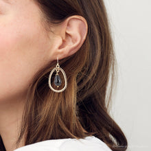 Load image into Gallery viewer, Inline Black Onyx Drop Golden Earrings