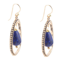Load image into Gallery viewer, Inline Blue Lapis Drop Golden Earrings