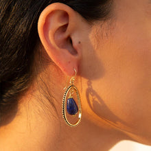 Load image into Gallery viewer, Inline Blue Lapis Drop Golden Earrings