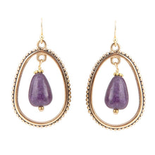 Load image into Gallery viewer, Inline Purple Jade Drop Golden Earrings