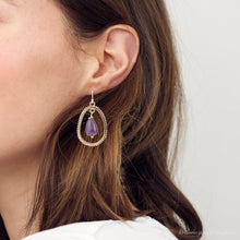 Load image into Gallery viewer, Inline Purple Jade Drop Golden Earrings