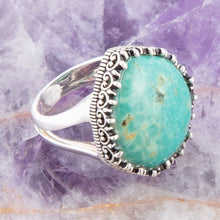 Load image into Gallery viewer, Intricate Green Turquoise and Sterling Silver Ring