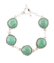 Load image into Gallery viewer, Intricate Green Turquoise and Sterling Silver Toggle Bracelet