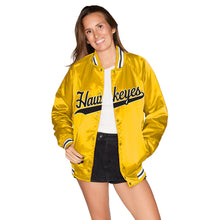 Load image into Gallery viewer, Iowa Hawkeyes Satin Letterman Bomber Jacket