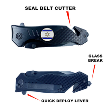 Load image into Gallery viewer, Israeli Defense Forces IDF Israel Flag 3-in-1 Military Tactical Rescue knife tool with Seatbelt Cutter, Steel Serrated Blade, Glass Breaker