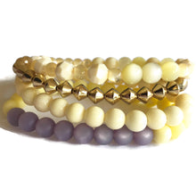 Load image into Gallery viewer, Cream &amp; Lilac and Golds Stack &amp; Stretch Bracelets Set *