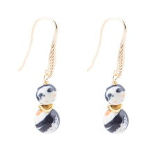Load image into Gallery viewer, Agate Black and White Neutrals Golden Drop Earrings