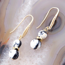 Load image into Gallery viewer, Agate Black and White Neutrals Golden Drop Earrings