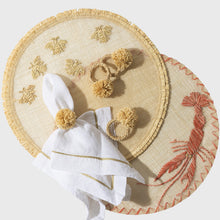 Load image into Gallery viewer, Straw pompom napkin rings, natural, set of four