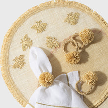 Load image into Gallery viewer, Straw pompom napkin rings, natural, set of four