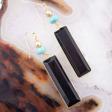 Load image into Gallery viewer, Jett Black Onyx Linear Golden Drop Earrings