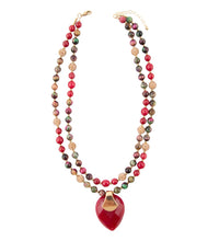 Load image into Gallery viewer, Jeweled Multi-Color Tiger's Eye and Rasberry Quartz Pendant Golden Necklace