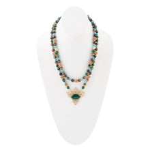 Load image into Gallery viewer, Jeweled Tyger's Eye and Green Onyx Golden Pendant Necklaces
